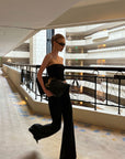 0122stepll Strapless Tube Top & Lace Waist Wide-Leg Pants Set