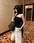 0122stepll Pleated Wide-Leg Capri Pants
