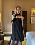 0122stepll Scarf Slip Dress & Sheer Lace Skirt Set