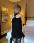 0122stepll Scarf Slip Dress & Sheer Lace Skirt Set