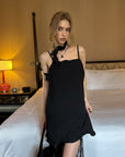 0122stepll Scarf Slip Dress & Sheer Lace Skirt Set