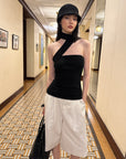 0122stepll Ribbon Halter Strapless Top