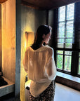 0122stepll Sheer Twisted Draped Satin Shirt