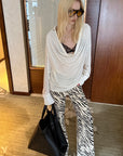 0122stepll Draped Cowl Neck Knit Long Sleeve Top