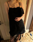 0122stepll Scarf Slip Dress & Sheer Lace Skirt Set