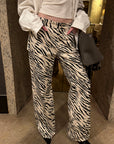 0122stepll Zebra Print Low-Rise Wide-Leg Denim Pants