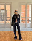 0122stepll Sculpted Denim Jacket & Low-Rise Straight-Leg Jeans Set