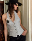 0122stepll Striped Halter Tailored Knit Vest