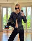0122stepll Sculpted Denim Jacket & Low-Rise Straight-Leg Jeans Set