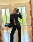 0122stepll Sculpted Denim Jacket & Low-Rise Straight-Leg Jeans Set