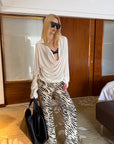 0122stepll Draped Cowl Neck Knit Long Sleeve Top