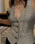 0122stepll Striped Halter Tailored Knit Vest