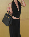 0122stepll Haut halter à décolleté plongeant & Ensemble jupe maxi à taille basse