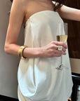 0122stepll Draped Strapless Top & Ruched Maxi Skirt Set