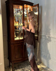 0122stepll Sheer Printed Draped Maxi Skirt