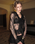 0122stepll Sheer Ruffle Lace Top & Draped Lace Skirt Set