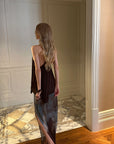 0122stepll Sheer Printed Draped Maxi Skirt