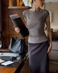 0122stepll Draped Ruched Slim Fit Top