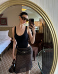 0122stepll Sheer Checkered Mesh Midi Skirt