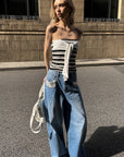 0122stepll Contrast Pocket Wide-Leg Denim Pants
