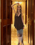 0122stepll Sheer Printed Draped Maxi Skirt