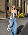 0122stepll Contrast Pocket Wide-Leg Denim Pants