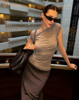 0122stepll Draped Ruched Slim Fit Top