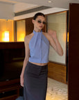 0122stepll Striped Halter Draped Top Vest