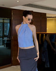 0122stepll Striped Halter Draped Top Vest