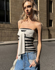 0122stepll Contrast Scarf Stripe Tube Top