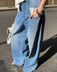 0122stepll Contrast Pocket Wide-Leg Denim Pants