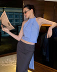 0122stepll Striped Halter Draped Top Vest