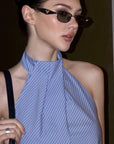 0122stepll Striped Halter Draped Top Vest