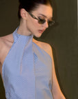0122stepll Striped Halter Draped Top Vest