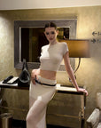 0122stepll Sheer Knit Maxi Skirt & Baby Tee Set