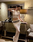 0122stepll Sheer Knit Maxi Skirt & Baby Tee Set