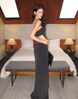 0122stepll Robe maxi drapée sans bretelles à découpes