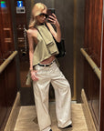 0122stepll Double-Breasted Halter Asymmetric Top