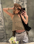 0122stepll Double-Breasted Halter Asymmetric Top