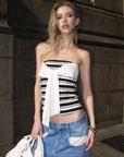 0122stepll Contrast Scarf Stripe Tube Top