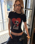 0122stepll Dalmatian Heart Graphic Baby Tee