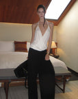 0122stepll Haut halter drapé blanc