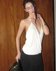 0122stepll Haut halter drapé blanc
