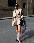 0122stepll Oversized Belted Short Trench Coat