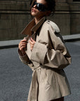0122stepll Oversized Belted Short Trench Coat