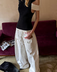 0122stepll Contrast Deconstructed Off-Shoulder Knit Top