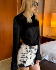 0122stepll Cow Print Faux Fur Mini Skirt