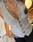 0122stepll Striped Halter Tailored Knit Vest