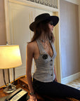0122stepll Striped Halter Tailored Knit Vest