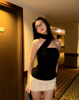 0122stepll Ribbon Halter Strapless Top